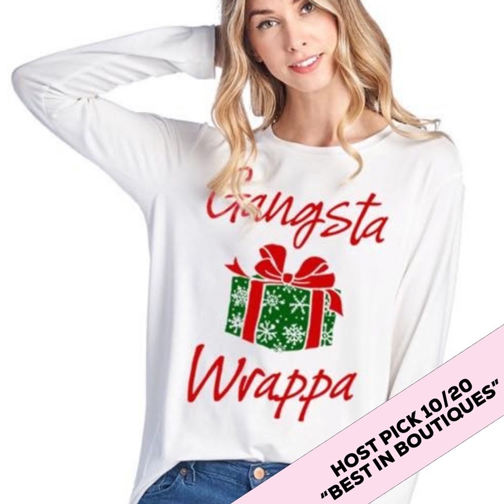 Ivory Gangsta Wrappa Christmas Graphic Top